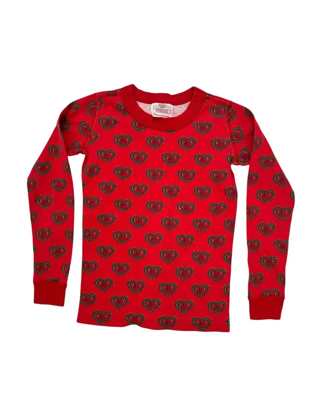 HANNA ANDERSSON Red Swedish Hearts Pajama Top Size 6-7 120 Kids Long Sleeve